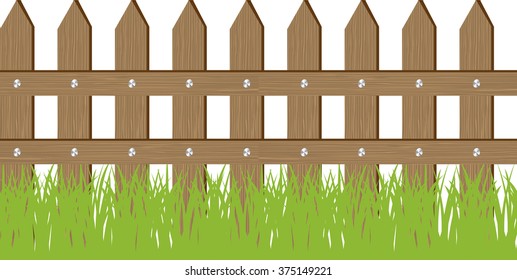 Vector seamless illustration of grass and fence 