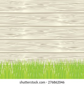 Vector seamless illustration of green grass and wooden fence