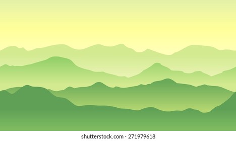 Vector seamless illustration. Green mountains landscape in summer.