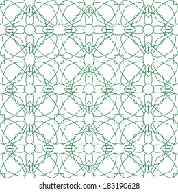 Vector Seamless Illustration of Green Tangier Grid, Abstract Guilloche Background