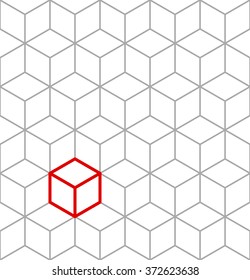 Vector seamless illustration of isometric cubes background and one red cube