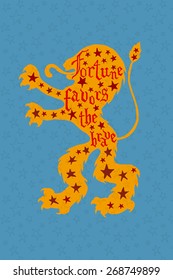 vector seamless illustration of a lion with citation: 'Fortune favors the brave' 