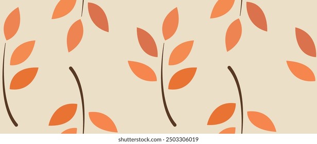 Vector seamless illustration. Minimalistic abstract leaf pattern. Modern autumn print on a light background. Ideal for textile design, screensavers, covers, cards, invitations and posters.