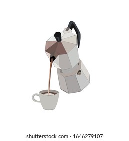 Vector seamless illustration of moka pot and coffee cup. Electric coffee maker. Home and kitchen utensils. Illustration of coffee