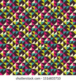 Vector seamless illustration of multicolor triangle pattern. Colored geometric vector background.