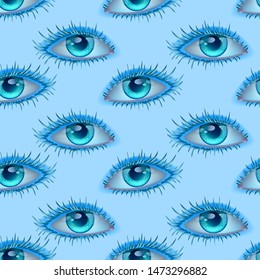 Vector seamless illustration of observing blue eyes alien abstract Wallpaper with eyes looking at you