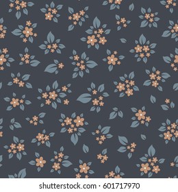 Vector seamless illustration. Pattern with color stems and small tender flowers