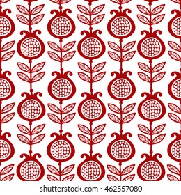 Vector seamless illustration with pomegranates on a white background. Red garnet. Pattern.