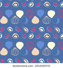 Vector Seamless vector illustration of purple figs and sliced figs on a light background