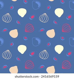 Vector Seamless vector illustration of purple figs and sliced figs on a light background