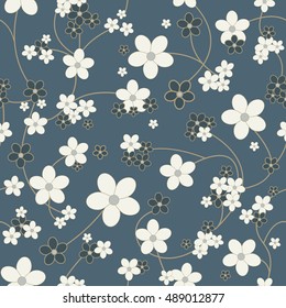 Vector seamless illustration with small tender flowers and elegant stems