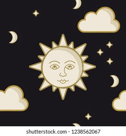 vector seamless illustration of sun on black sky