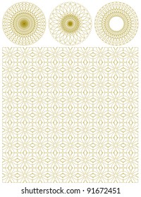 Vector seamless illustration of tangier grid and set of decorative circle