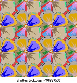 Vector seamless illustration of tropical flowers. Multicolor hand painted. Pattern with tropic summertime motif may be used as background texture, wrapping paper or textile design.