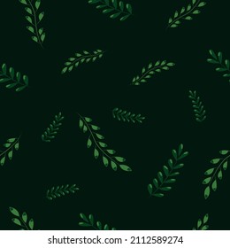 Vector seamless illustration with various green plant branches. Natural pattern