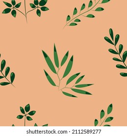 Vector seamless illustration with various green plant branches. Natural pattern