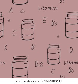 Vector seamless illustration of Vial with medicines.