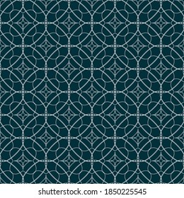 Vector seamless illustration with white geometric pattern on dark background for textile printing, Wallpaper, packaging, design