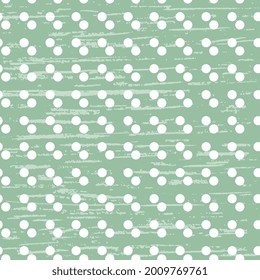 Vector seamless illustration with white polka dots on a blue-green background with old vintage textures. Beautiful tiles, packaging, textiles, postcards, wallpaper design.