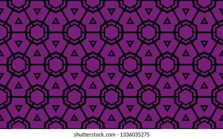 Vector seamless illustration. For you home interior wallpaper, fashion print.Original interior background in triangles style. Purple addiction color