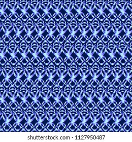 Vector seamless image of blue lace, yarn relief volumetric texture paper tangled ribbons.