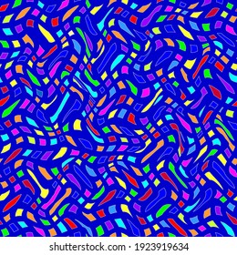 Vector, Seamless Image of Colored Figures Scattered On a Blue Background, Formed A Kind of Mosaic 