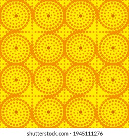 Vector Seamless Image of Dotted Orange Mandalas On a Yellow Background