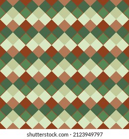 Vector, Seamless, Image in The Form of Squares of Brown and Green, Arranged in A Horizontal Straight Line. Possible Applications in Design and Textiles