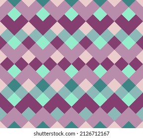Vector, Seamless, Image in The Form of Squares in Green and Pink Colors, Arranged in A Zig-Zag Pattern. Possible Applications in Design and Textiles