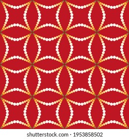 Vector, Seamless, Image from A Kind of Stylized Image of Yellow and White Beads Forming Curved Squares On a Red Background 