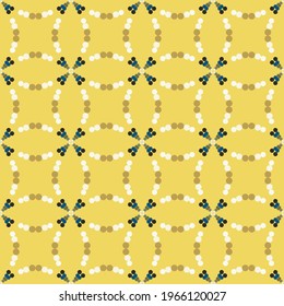 Vector Seamless Image of Peculiar Stylized Beads Forming Curved Squares On a Yellow Background 