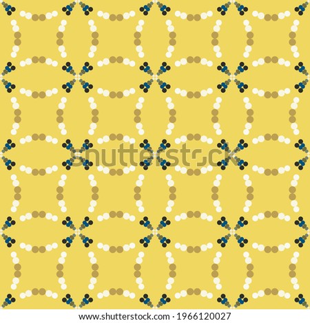 Vector Seamless Image of Peculiar Stylized Beads Forming Curved Squares On a Yellow Background 
