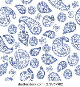 Vector seamless Indian pattern. Turkish cucumber. Cartoon background.