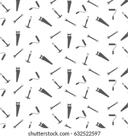 Vector seamless industrial pattern with repair working tool. Endless background with black building tool - ax, hammer, saw. Backdrop for building store or company
