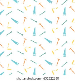 Vector seamless industrial pattern with repair working tool. Endless background with black building tool - ax, hammer, saw. Backdrop for building store or company