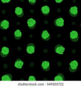 Vector seamless ink pattern with abstract flowers in green colors. Hand drawn brush painting roses. Trendy floral background.