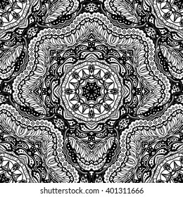 Vector Seamless Ink Pattern. Ornamental Carpet. Hand Drawn Decorative Scales