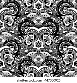 Vector Seamless Ink Pattern. Ornamental Carpet. Hand Drawn Decorative Squama