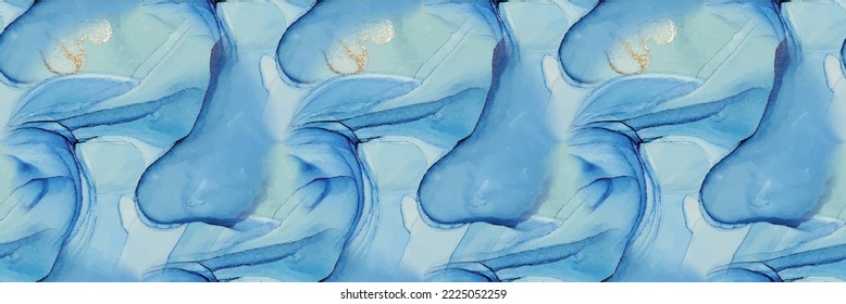 Vector Seamless Ink Template. Gold Marble Background. White Copper Texture. Alcohol Ink Marble. Vector Ink Marble. Blue Abstract Watercolor. Foil Art Paint. Fluid Seamless Background. Blue Watercolor