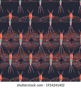 Vector seamless insect pattern, suitable for fabric design, book cover, gift wrap, wallpaper, packaging and other design projects. 