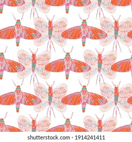 Vector seamless insect pattern, suitable for fabric design, book cover, gift wrap, wallpaper, packaging and other design projects. 