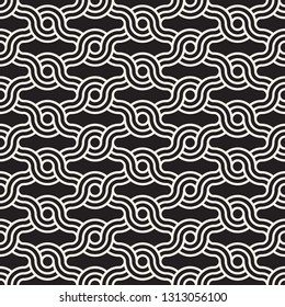 Vector seamless interlacing lines pattern. Modern stylish abstract background. Repeating geometric rounded stripes design.