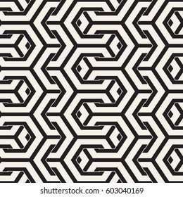 Vector Seamless Interlacing Lines Pattern. Modern Stylish Texture. Repeating Geometric Background With Hexagonal Lattice.