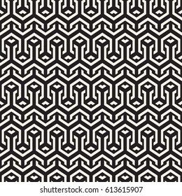 Vector Seamless Interlacing Lines Pattern. Repeating Geometric Background With Hexagonal Lattice.