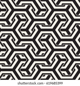 Vector Seamless Interlacing Lines Pattern. Repeating Geometric Background With Hexagonal Lattice.