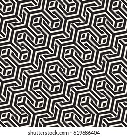Vector Seamless Interlacing Lines Pattern. Repeating Geometric Background With Hexagonal Lattice.