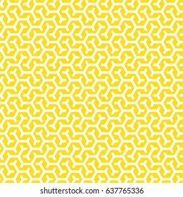 Vector seamless interlacing lines pattern. Modern stylish texture. Repeating geometric background with hexagonal lattice.Yellow and white