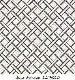 Vector seamless interlocking stripes pattern. Repeating geometric lines lattice. Stylish monochrome background design.