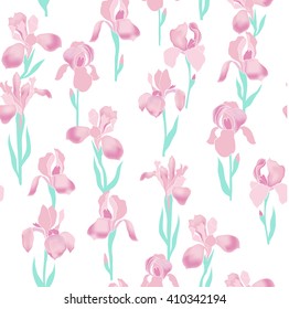 vector seamless iris flower pattern, gentle romantic floral background allover print, vertical orientation