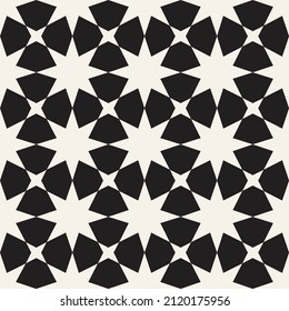 Patrón tradicional del arte islámico sin fisuras vectorial. El mosaico de las formas de estrellas geométricas repetidas. Diseño de fondo monocromo elegante.